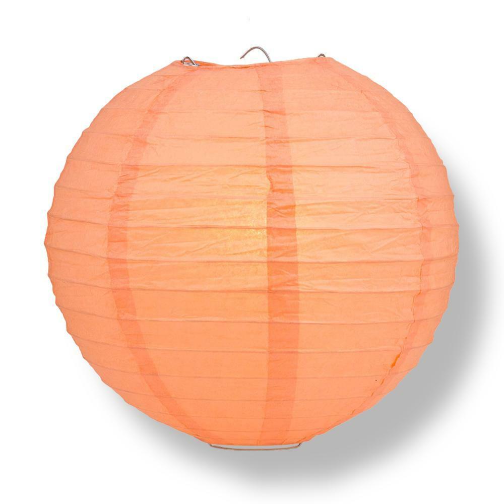 6″ Peach / Orange Coral Round Paper Lantern, Even Ribbing, Hanging Decoration