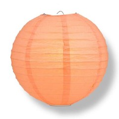 6″ Peach / Orange Coral Round Paper Lantern, Even Ribbing, Hanging Decoration