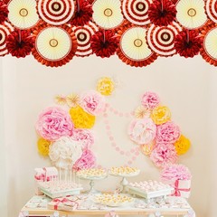 6Pcs Hanging Paper Fans Party Set Decoration for Home Birthday Wedding Red