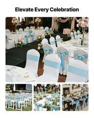 7x108in Light Blue Satin Chair Sashes 100 Pack, Reinforced Edge Event Decor