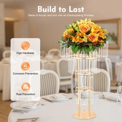 Wedding Gold Crystal Flower Stand Round Pedestal Stand Crystal Flower Stand