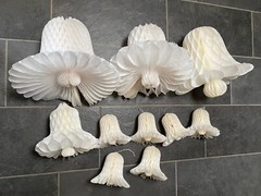 VTG Set of 10 White Honeycomb Tissue Wedding Decor Bells Hanging Table EUC