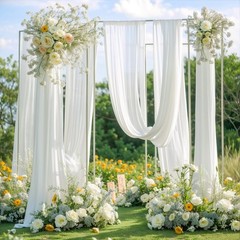 PARTISKY Wedding Arch Draping Fabric,2 Panels 18FT White Wedding Arch Drapes