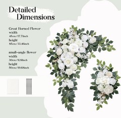 Odouzy Wedding Arch Flowers Kit White Floral Swag & Drapes Set of 3