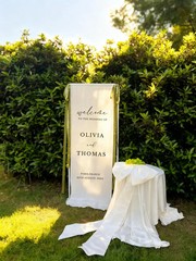 Custom Linen Wedding Welcome Sign, Personalized Fabric Ceremony Banner