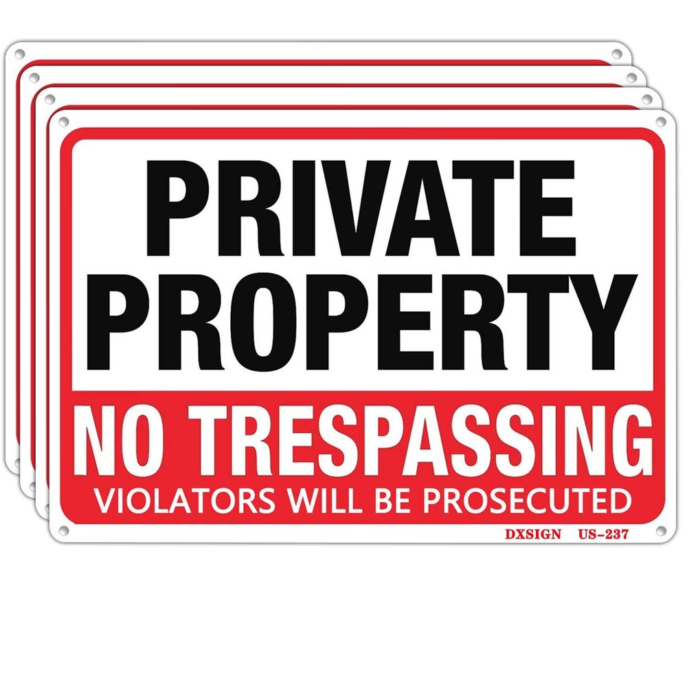4 Pack Private Property No Trespassing Sign Metal 10″x14″ Rust Free Aluminum,…