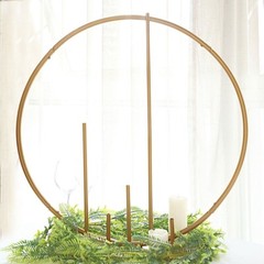 Gold 24″ Round Metal FLORAL HOOP Pillars Standing Wreath Table Centerpiece Party