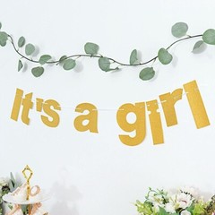 3 feet Gold Glittered It’s A Girl Paper Gender Reveal Hanging GARLAND Events