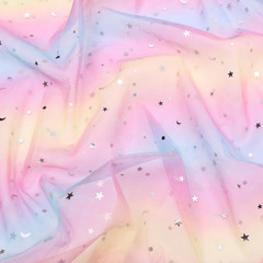 Rainbow Glitter Moon and Stars Tulle Table Runner 10FT Silver Sequin Metallic Fo