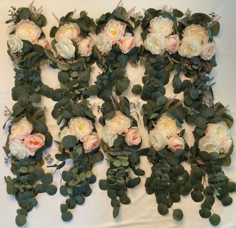 Eucalyptus, Rose & Carnation Swag Chair/Pew Wedding Decor- Set of 10