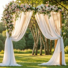PARTISKY Wedding Arch Draping Fabric,2 Panels 18FT White Wedding Arch Drapes