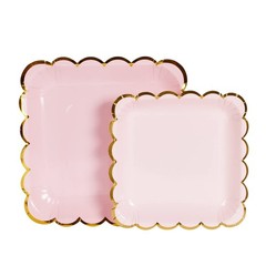 Geeklife Pink Disposable Paper Party Plates Bulk, 7 Inch Metallic Gold Paper …