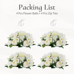 Flower Balls Centerpieces for Tables: 4 PCS White Flowers for Centerpieces Fl…