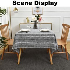 Farmhouse Striped Embroidery Square Tablecloth, Openwork Heavy Weight Linen W…