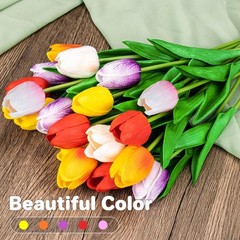 10 Multicolor Tulips Artificial Flowers – Fake Tulips Real Touch Flowers Arti…