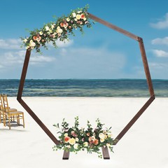 7.2FT Retro Wedding Arch Wooden Heptagon Wedding Backdrop Stand Wooden Arch USA