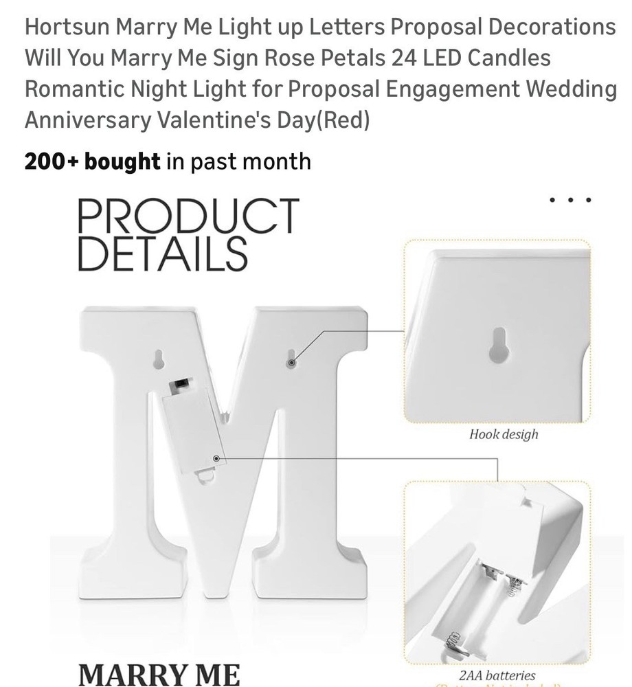 Hortsun LED Letters Sign Wedding Proposal Set Rose Petals Candles Red White
