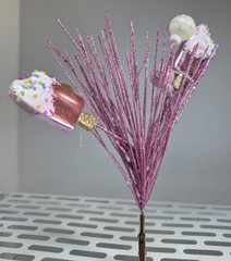 Pink Glitter Christmas Tree Picks Ice Cream Bars & Ornaments Alligator Clips