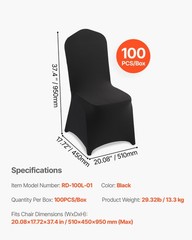 VEVOR 100PCS Black Stretch Spandex Folding Chair Covers for Wedding Party Dining