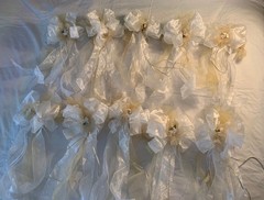 10 Large Wedding Pew Bows White Gold Satin Tulle Pearl Beads Church Aisle Decor