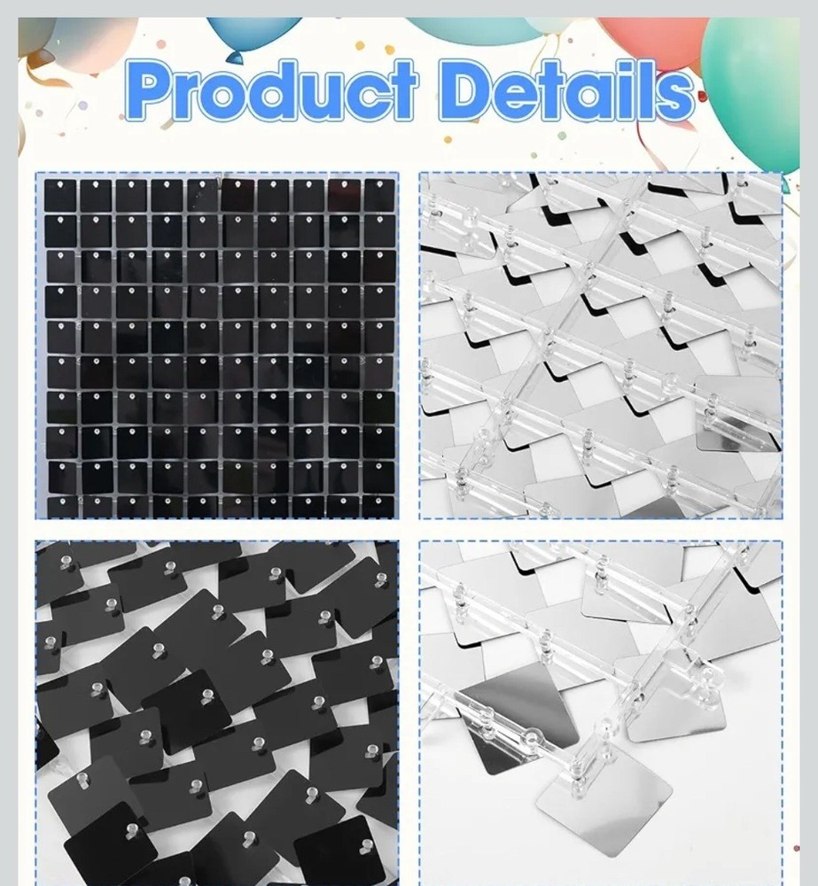 Shimmer Wall Backdrop 24 Pcs Decorative Panels Black