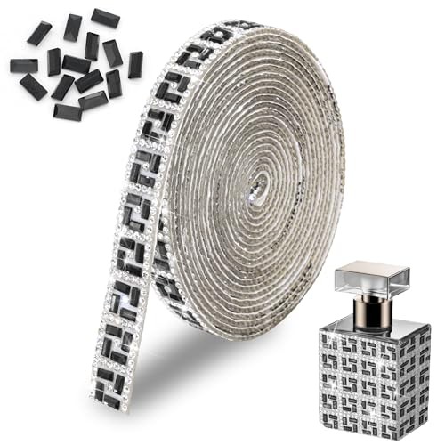 3 Yards Rhinestone Roll Sticker,Black Glass Diamond Ribbon for Style 02: Black