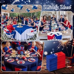 12 Pcs Spandex Chair Sashes Patriotic Stretch Chair Ties Bows Blue and Red