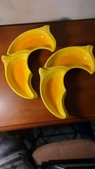 Decor Vintage Chip Trays No Dip Bowl Unmarked Pottery Glazed Yellow Orange