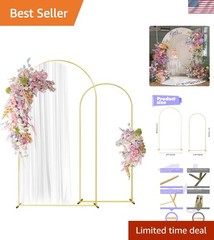 Versatile Set of 2 Wedding Arch Stand in Gold – 7.2FT & 6FT for Memorable Decor