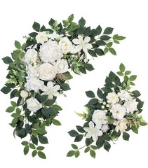 BMQDSM Wedding Arch Flowers Artificial Floral Swag Set White Green 2PCS