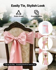Rose Gold Satin Chair Sashes 7x108in, 100pcs High-Density Luxe Bows