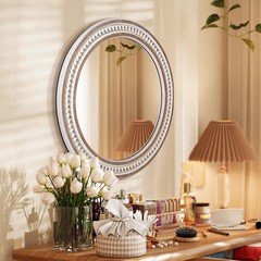 24 Inches Rustic Round Wall Mirrors – Wooden Farmhouse Circle Mirror for Bath…