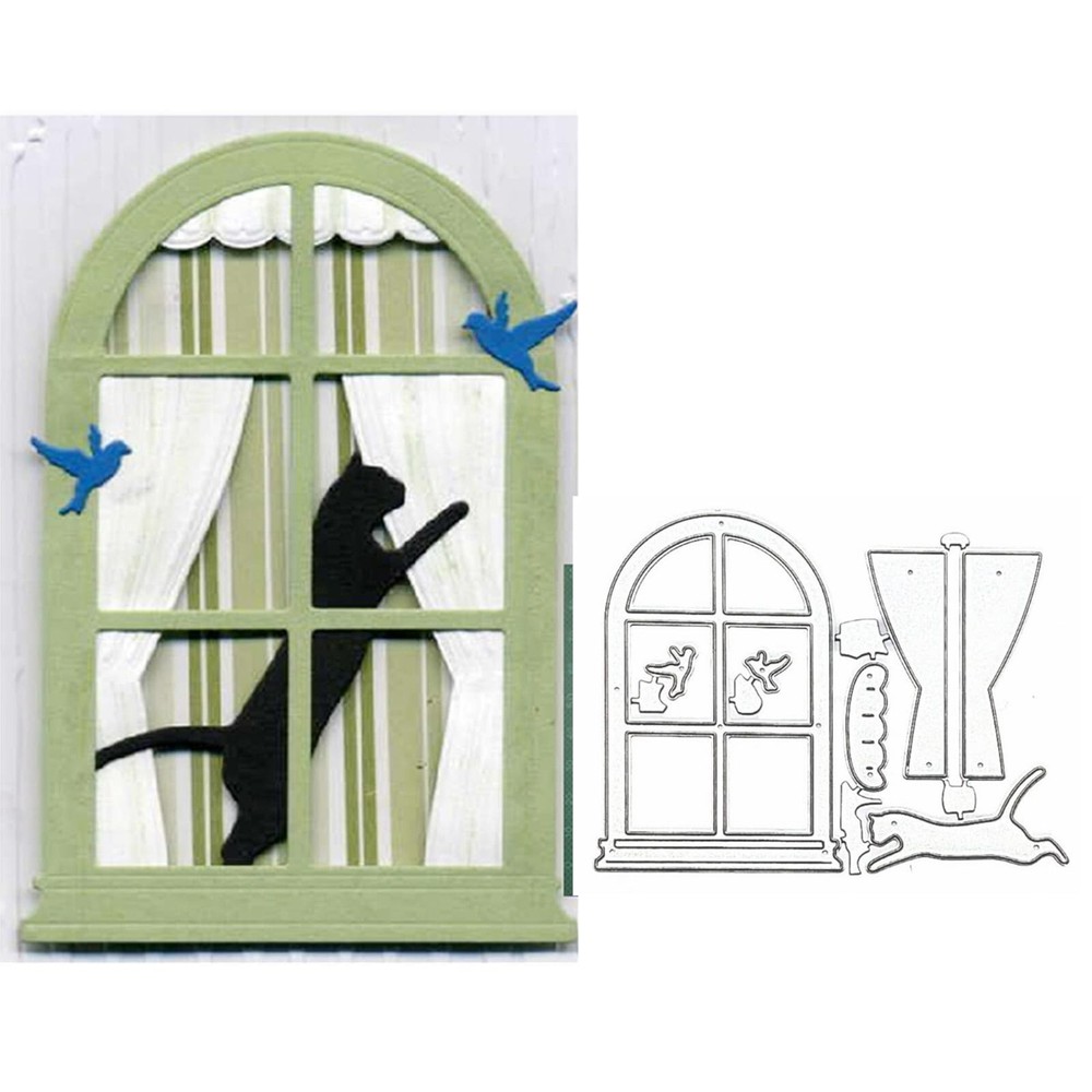 Window Frame Metal Die Cuts, Cat Bird Window Curtain Background Wedding Cutti…