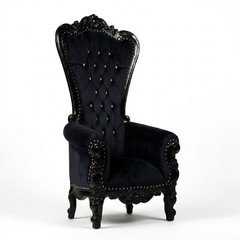 NEW 6ft Midnight Black Velvet Gothic Lord Throne Chair Diamond Carved Mahogany