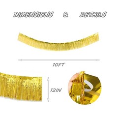 Gold Foil Fringe Garland 10FT 2packs, Metallic Foil Tinsel Fringe Banners for…