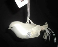 Silvestri Satin White Glass Bird Ornament Winter Wedding Decor Holiday Elegance