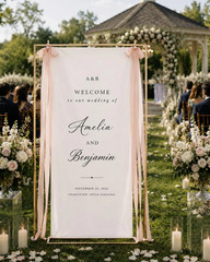 Personalized Linen Wedding Welcome Sign Custom Fabric Ceremony Banner Decor