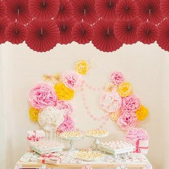Hanging Paper Fans Party Set 6Pcs Decoration for Home Birthday Wedding(Wine Red)