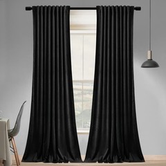SNITIE Black 108 in Long Velvet Curtains with Back Tab and Rod Pocket | Therm…