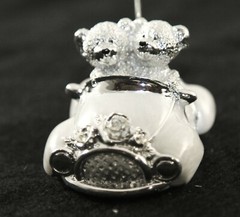 6 Wedding Table Bomboniere Name Place Card Holder Stand Silver Bears in Car