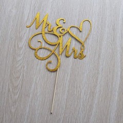 Gold Glitter Mr & Mrs Cake Topper – Wedding, Engagement, Wedding Anniversary …