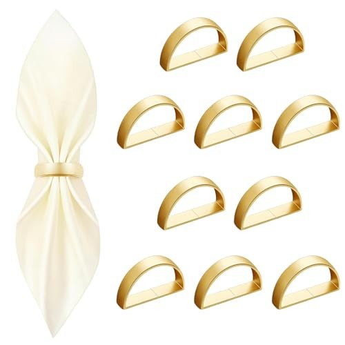 10 Pcs Gold Napkin Rings – Metal Napkin Ring(Semicircle) Matt Gold 10 Pcs