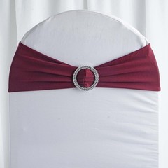 10 Burgundy Spandex CHAIR SASHES with Silver Round Buckles Wedding Decorations