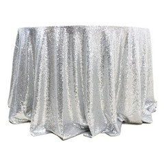 5 SEQUIN TABLECLOTHS 120″ ROUND 3 COLORS WEDDING OVERLAY 60″ TABLE MADE in USA
