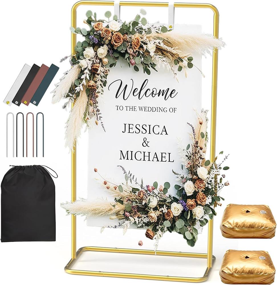 Gold Adjustable Wedding Welcome Sign Stand – 50/68 Inch Metal Holder