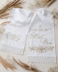 Ukrainian Wedding Rushnyk Set 2 Pcs Gold Embroidered Ceremony Towels