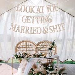Look At You Getting Married Banner Bachelorette Party Wedding Decor Sign