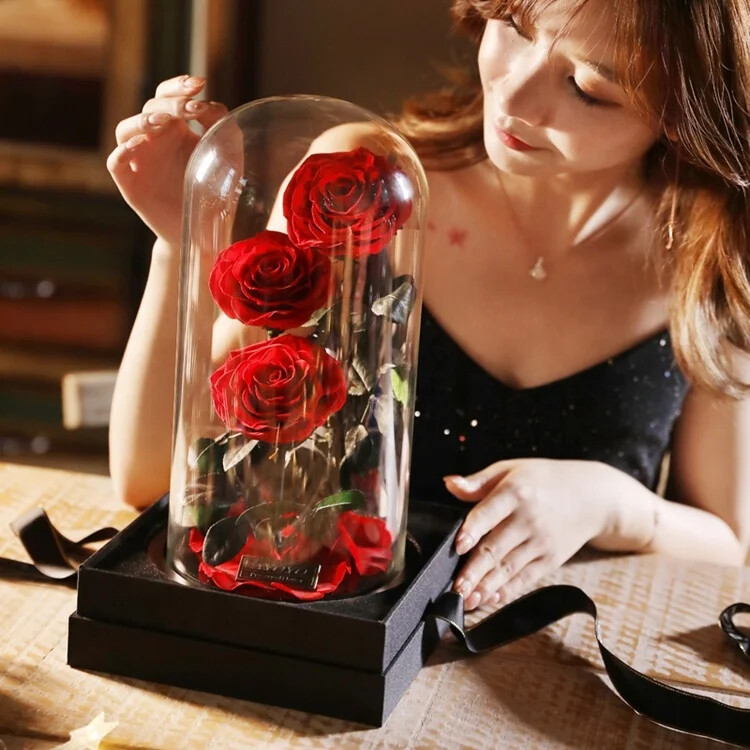 Three Eternal Roses with Glass Dome – Valentine’s Day Gift