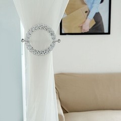 2 SILVER Plastic 7″ Round Curtain Tie Backs Acrylic Crystals Drapery Holdbacks