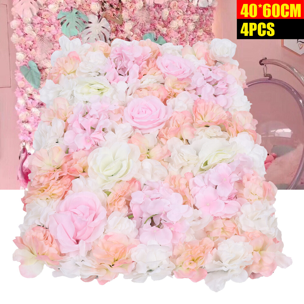 4pcs Artificial Silk Rose Flowers Wall Panels Wedding Photography Backdrop Decor